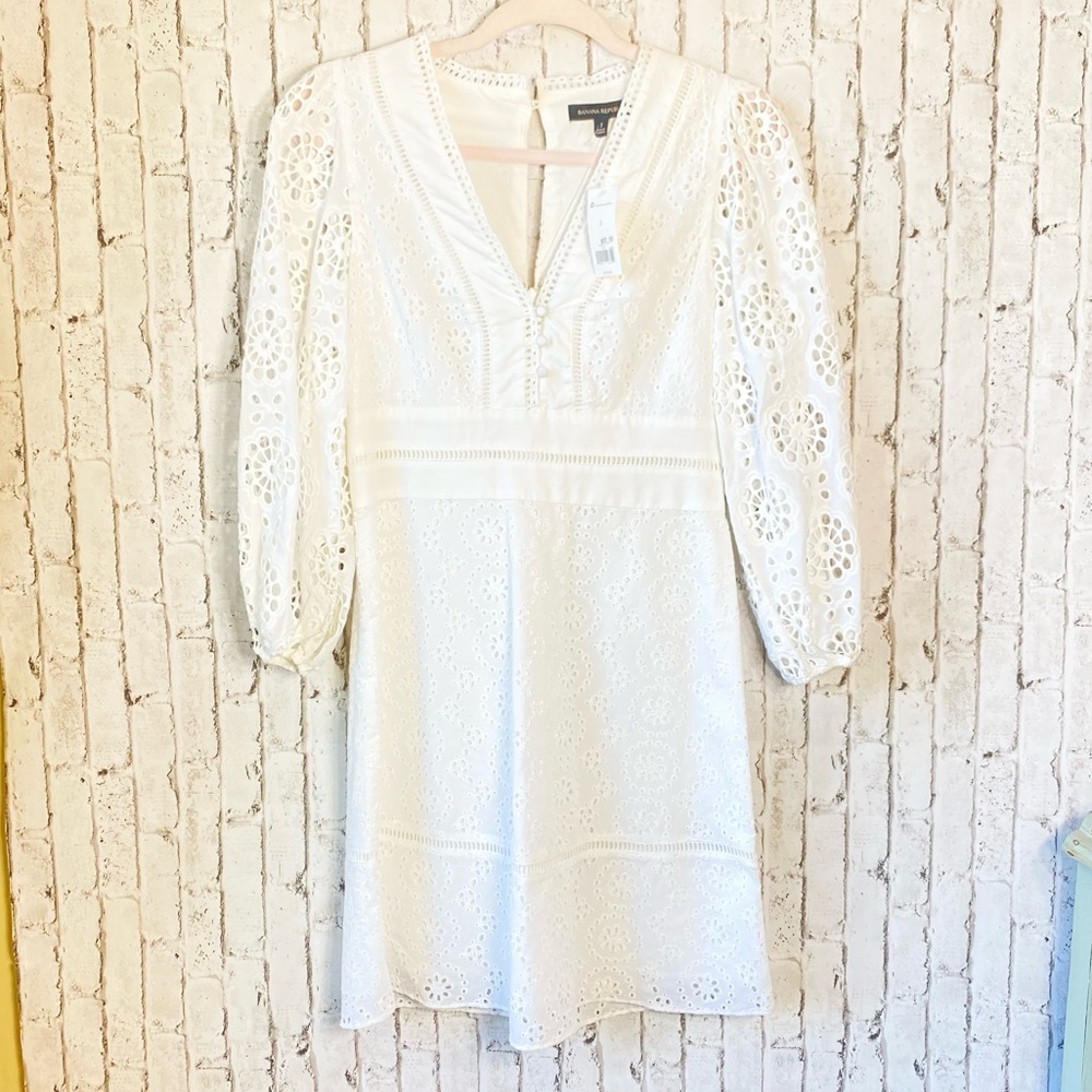 NWT Banana Republic white eyelet puff sleeve dress - Picture 2 of 13